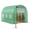 Outsunny Gewächshaus 300x400x200cm Foliengewächshaus Tomatenhaus mit Tür, 8 Fenster, Folientunnel aus verzinktem Stahl, 170g/m² PE, stabiles pflanztunnel, Treibhaus inkl. Erdanker & Seilen, Grün - Thumbnail 10