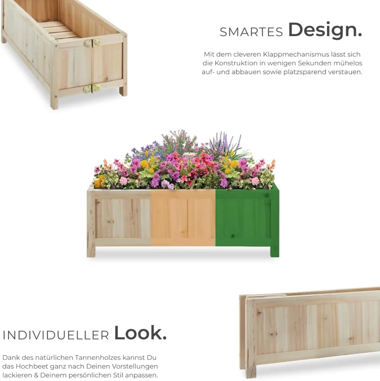 tectake® Hochbeet Holz, Hochbeete-Kit für Balkon, Terrasse, Hochbeet Garten, Pflanzkasten, Kräuterbeet, Frühbeet, Gemüsebeet, Pflanzenbeet, zur Anzucht, als Blumenkasten - 30l, 70 x 30 x 25 cm – Bild 3