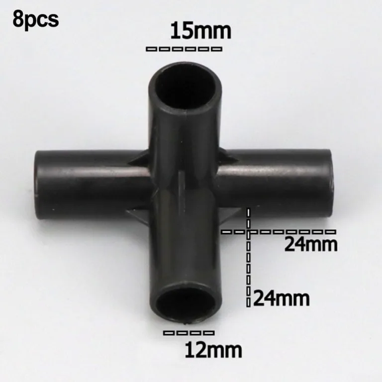 8 Stück Halterung Verbinder Kunststoff Fitting Schwarz 4-Wege-PVC-Rohrverschraubungen Verbinder für DIY Pflanzenunterstützung Gewächshaus Rahmen Blumenständer (12 mm) – Bild 3