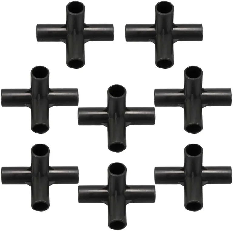 8 Stück Halterung Verbinder Kunststoff Fitting Schwarz 4-Wege-PVC-Rohrverschraubungen Verbinder für DIY Pflanzenunterstützung Gewächshaus Rahmen Blumenständer (12 mm) – Bild 1