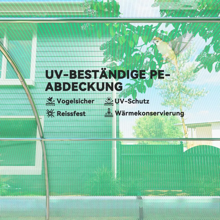 Outsunny Gewächshaus 4 x 3 x 2 m Foliengewächshaus mit 8 Fenster, Rolltüren, Aufrollbar Seitenwänden, UV-beständiger Folientunnel, Winterfest Tomatenhaus mit Erdanker, Grün – Bild 5