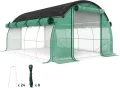 Outsunny Gewächshaus 4 x 3 x 2 m Foliengewächshaus mit 8 Fenster, Rolltüren, Aufrollbar Seitenwänden, UV-beständiger Folientunnel, Winterfest Tomatenhaus mit Erdanker, Grün - Thumbnail 1