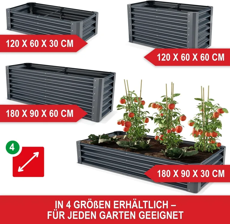Metall Hochbeet - XXL Gemüsebeet/Kräutergarten aus Stahl - stabil, wetterfest & pflegeleicht - Hochbeete-Kit - Ideal für Kräuter aus dem Garten, Terrasse/Balkon (Anthrazit, 180x90x30cm) – Bild 7