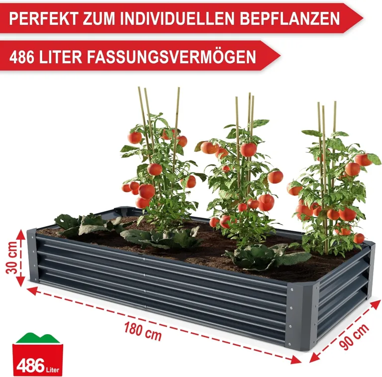 Metall Hochbeet - XXL Gemüsebeet/Kräutergarten aus Stahl - stabil, wetterfest & pflegeleicht - Hochbeete-Kit - Ideal für Kräuter aus dem Garten, Terrasse/Balkon (Anthrazit, 180x90x30cm) – Bild 2