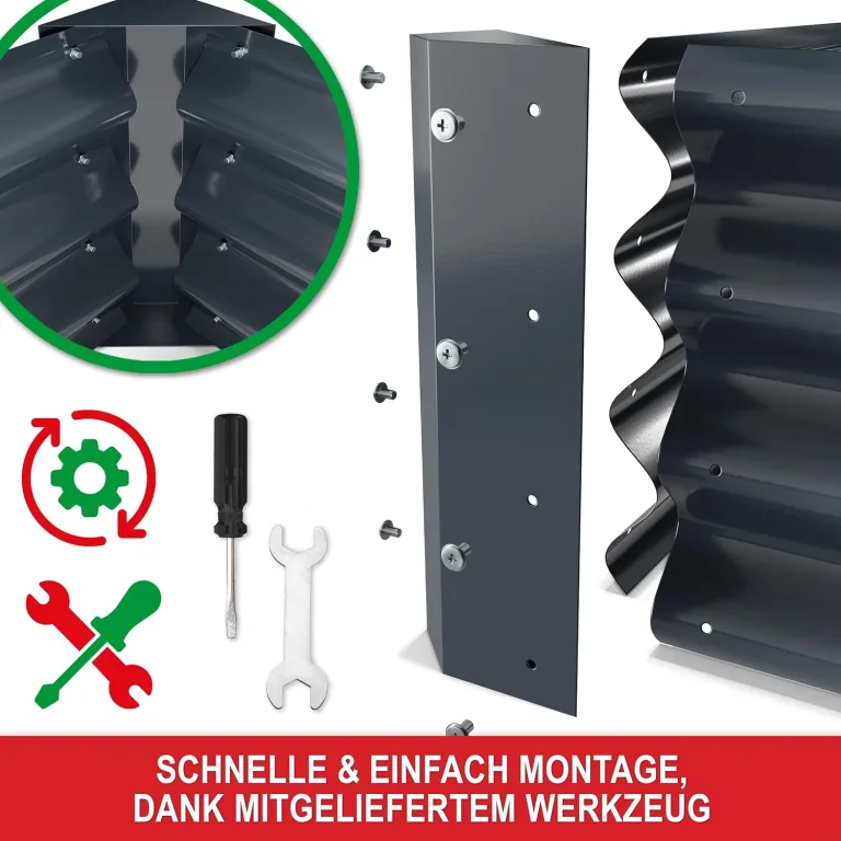 Metall Hochbeet - XXL Gemüsebeet/Kräutergarten aus Stahl - stabil, wetterfest & pflegeleicht - Hochbeete-Kit - Ideal für Kräuter aus dem Garten, Terrasse/Balkon (Anthrazit, 180x90x30cm) – Bild 3