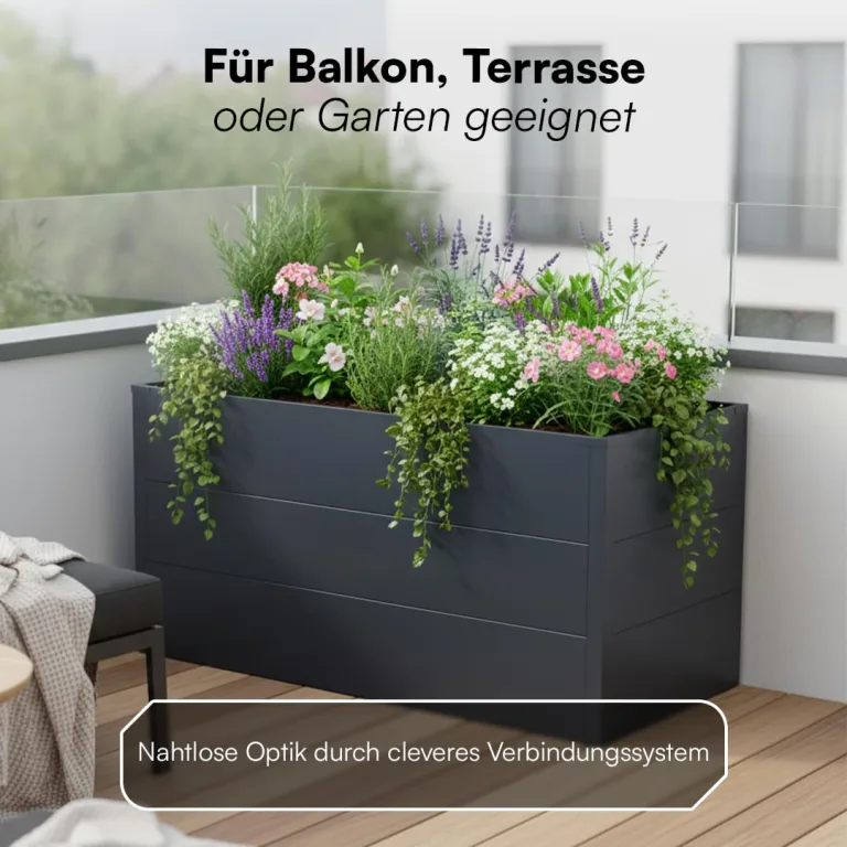 STEELSØN Icarus Hochbeet Metall – Pflanzenbeet 150x75x80 cm – Gemüsebeet Anthrazit – Beet für Garten & Balkon – Pflanzenkübel mit offener Bodenstruktur – Wetterfestes Gartenbeet – Kräuterbeet – Bild 8