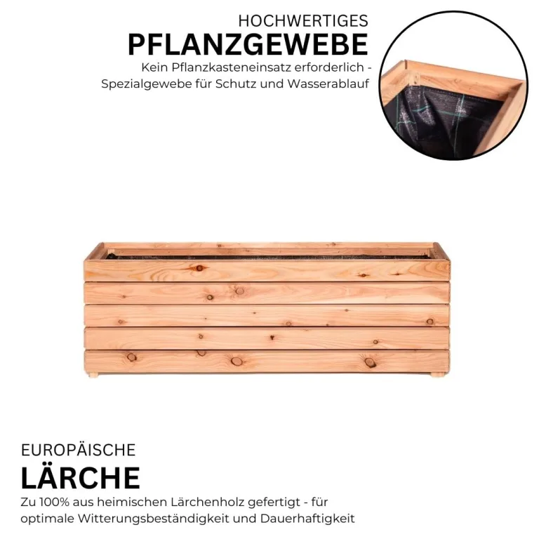 Mega Holz Pflanzkübel MODULO 120x30x39 cm (BxTxH) - wetterfester Blumenkasten aus heimischen Lärchenholz - Blumenkübel aus witterungsbeständiger Lärche für Garten, Terrasse und Balkon, Modular, Holz – Bild 3