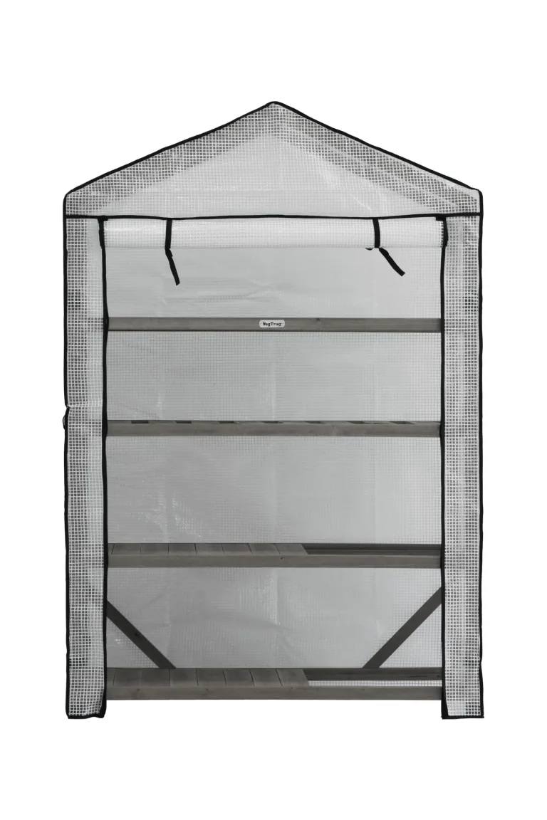 VegTrug® Gewächshaus - Foliengewächshaus mit 4 Ebenen & FSC-Holzrahmen -Anzuchthaus für Garten, Balkon & Terrasse - Pflanzregal mit PE-Abdeckung & Reißverschluss - Grey Wash 111x49x168 cm – Bild 2