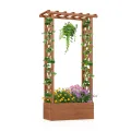COSTWAY Blumenkasten mit Rankgitter & hängendem Dach, Pflanzkasten mit Rankhilfe, Hochbeet für Kletterpflanzen & hängende Körbe, für Garten Hof Terrasse, Pflanzkübel Holz, ‎110x44x113,5cm, Braun - Thumbnail 10