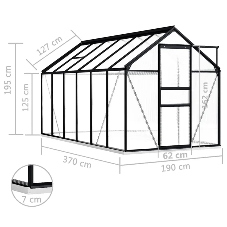 Begehbares Gewächshaus aus Polycarbonat mit Aluminiumrahmen und Fundament für Gartenfundament 190 x 370 x 202 cm Pflanzen Grow House Gartenhaus Bodenfixierung 7,03 m² – Bild 6
