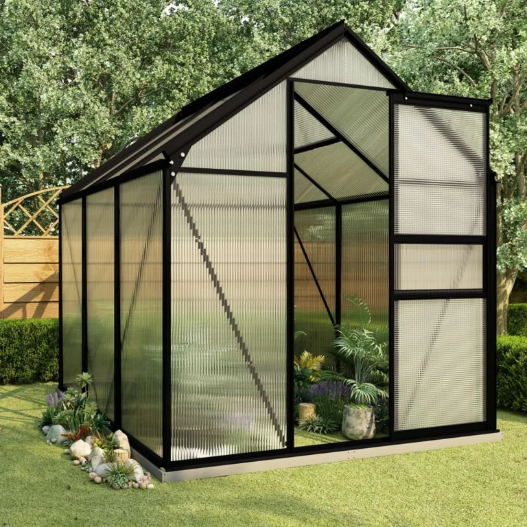 Begehbares Gewächshaus aus Polycarbonat mit Aluminiumrahmen und Fundament für Gartenfundament 190 x 370 x 202 cm Pflanzen Grow House Gartenhaus Bodenfixierung 7,03 m² – Bild 10