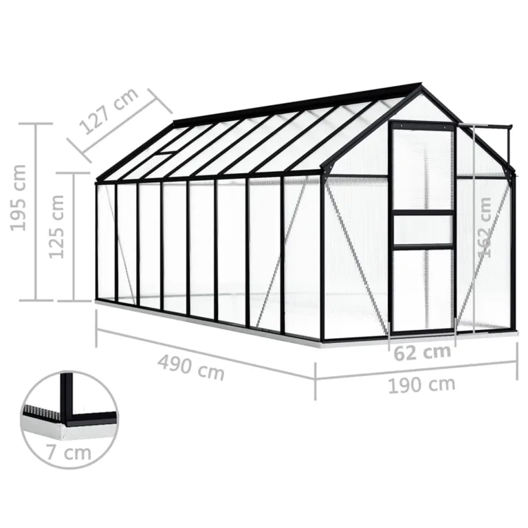 Begehbares Gewächshaus aus Polycarbonat mit Aluminiumrahmen und Fundamentrahmen für Garten Fundament Bodenbefestigung Pflanzen Grow House Gartenhaus 190x490x202cm 9,31m² – Bild 6