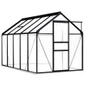 Begehbares Gewächshaus aus Polycarbonat mit Aluminiumrahmen und Fundamentrahmen für Garten Fundament Bodenbefestigung Pflanzen Grow House Gartenhaus 190x490x202cm 9,31m² - Thumbnail 8