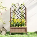 Outsunny Hochbeet mit Metall Rankgitter, Holz Erhöhter Pflanzkasten mit Rollen und Drainagelöchern, Outdoor Hochbeet für Kletterpflanzen, Obst, Gemüse, Blumen, Braun - Thumbnail 8