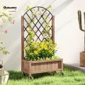Outsunny Hochbeet mit Metall Rankgitter, Holz Erhöhter Pflanzkasten mit Rollen und Drainagelöchern, Outdoor Hochbeet für Kletterpflanzen, Obst, Gemüse, Blumen, Braun - Thumbnail 2