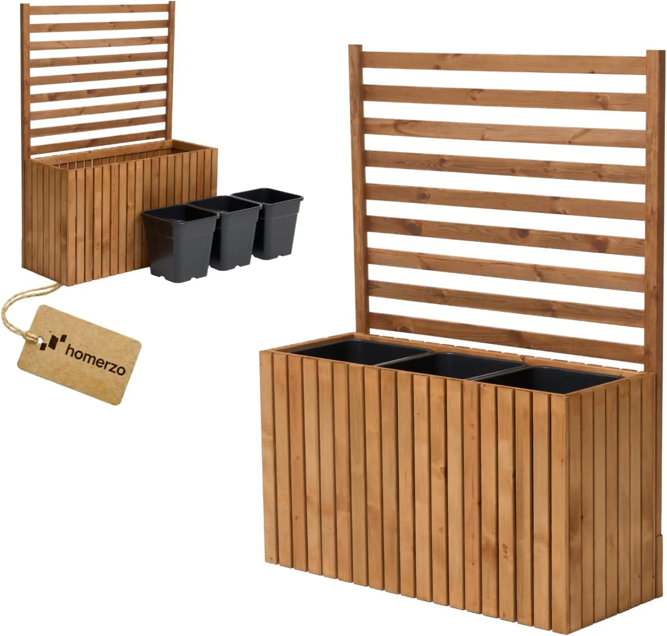 Pflanzkübel mit Rankgitter Spalier mit Pflanzkasten Blumenkasten aus Holz für Garten Balkon Terrasse Hochbeet mit 18L Kunststoff-Pflanzeneinsatz (vertikal-braun, 98x36x55 H130) - Bild 1