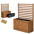 Pflanzkübel mit Rankgitter Spalier mit Pflanzkasten Blumenkasten aus Holz für Garten Balkon Terrasse Hochbeet mit 18L Kunststoff-Pflanzeneinsatz (horizontal-braun, 98x36x55 H130) - Thumbnail 1