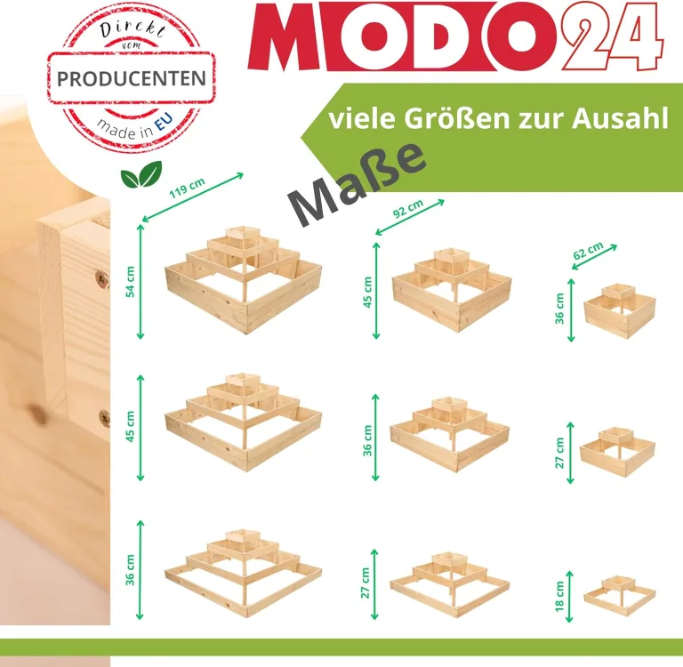 Hochbeet, Kräuterbeet, Gartenbeet, Pflanzbeet, Blumenbeet, Stufenbeet, Holz Stufen Treppe, für Garten und Terrasse, Kiefernholz, Massivholz, Abmessungen 36x119x119 cm, Farbe: Natur – Bild 5