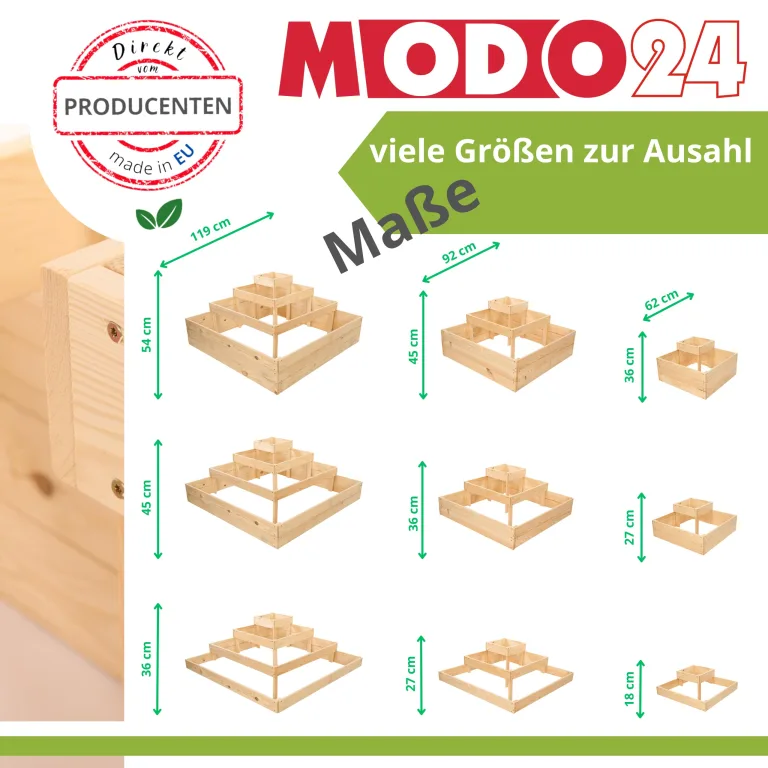 Hochbeet, Kräuterbeet, Gartenbeet, Pflanzbeet, Blumenbeet, Stufenbeet, Holz Stufen Treppe, für Garten und Terrasse, Kiefernholz, Massivholz, Abmessungen 45x119x119 cm, Farbe: Natur – Bild 5