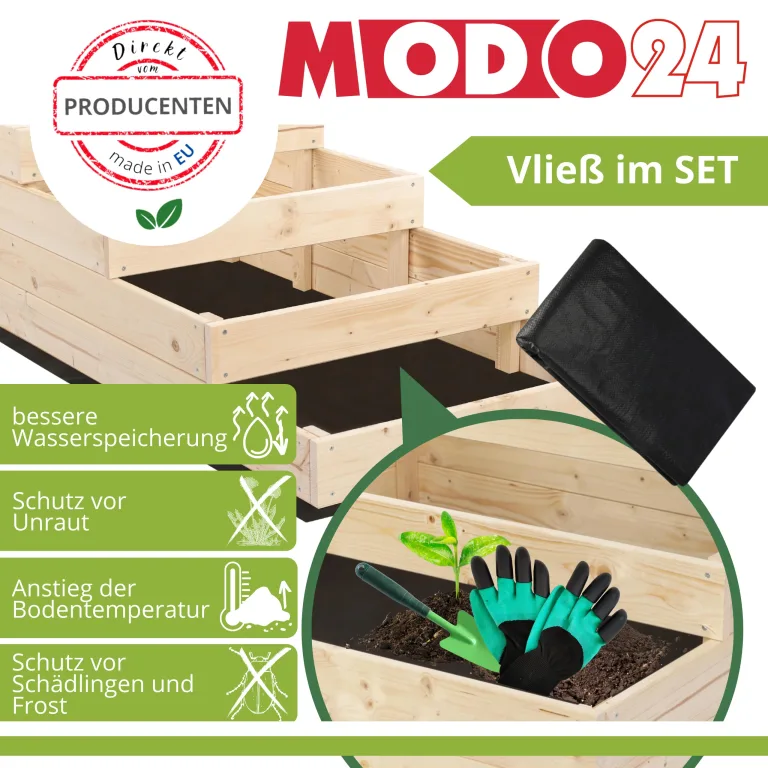 Hochbeet, Kräuterbeet, Gartenbeet, Pflanzbeet, Blumenbeet, Stufenbeet, Holz Stufen Treppe, für Garten und Terrasse, Kiefernholz, Massivholz, Abmessungen 45x119x119 cm, Farbe: Natur – Bild 7