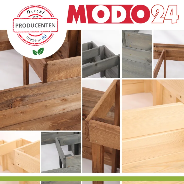 Hochbeet, Kräuterbeet, Gartenbeet, Pflanzbeet, Blumenbeet, Stufenbeet, Holz Stufen Treppe, für Garten und Terrasse, Kiefernholz, Massivholz, Abmessungen 45x119x119 cm, Farbe: Natur – Bild 8