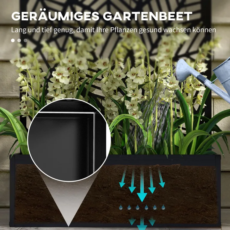Outsunny Hochbeet Pflanzkasten, Pflanzkübel wandmontage Blumenkasten Metall, Gartenspalier 61 x 23 x 113cm für Garten Balkon Terrasse, Blumenkübel für Kletterpflanzen, Blumen – Bild 4