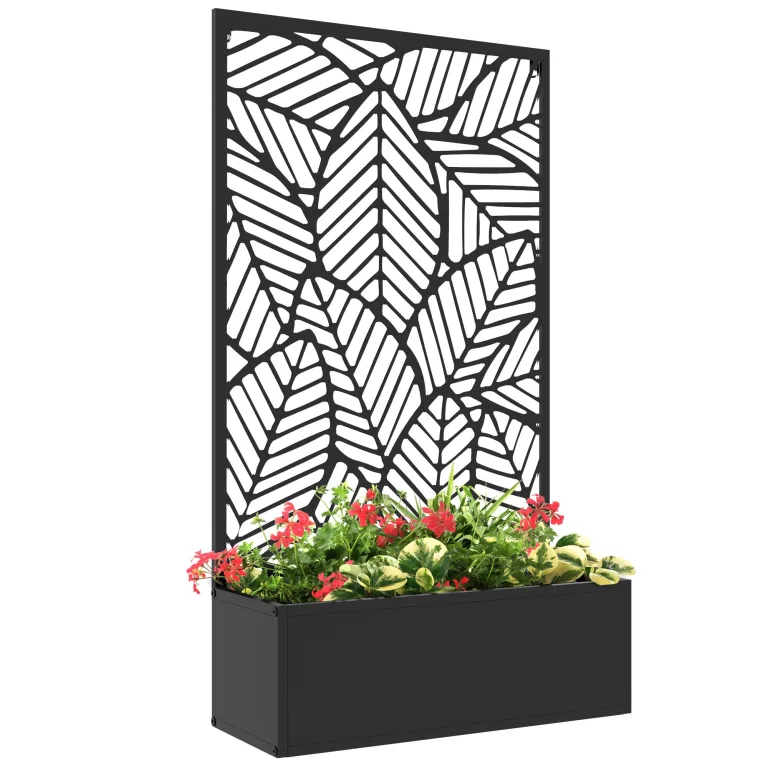 Outsunny Hochbeet Pflanzkasten, Pflanzkübel wandmontage Blumenkasten Metall, Gartenspalier 61 x 23 x 113cm für Garten Balkon Terrasse, Blumenkübel für Kletterpflanzen, Blumen – Bild 1