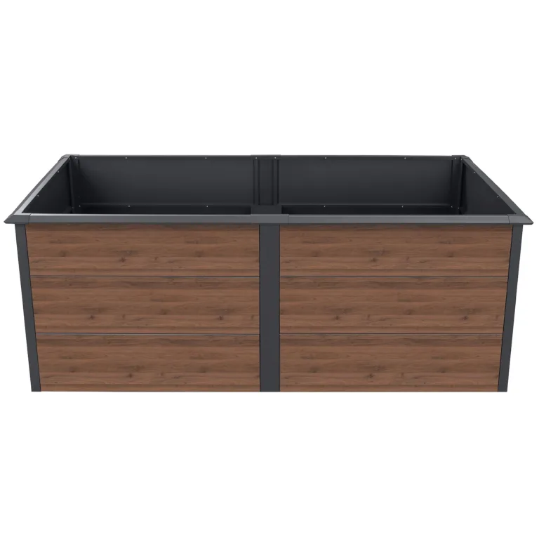 Zelsius Hochbeet verzinkter Stahl 200 x 100 x 77 cm | Anthrazit RAL 7016 Walnuss Holzoptik | Pflanzbeet Outdoor, Gemüsebeet, Blumenbeet, Gartenbeet, Freistehende Hochbeete für Garten – Bild 5