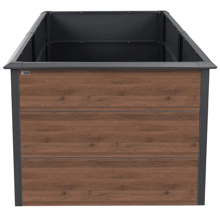 Zelsius Hochbeet verzinkter Stahl 200 x 100 x 77 cm | Anthrazit RAL 7016 Walnuss Holzoptik | Pflanzbeet Outdoor, Gemüsebeet, Blumenbeet, Gartenbeet, Freistehende Hochbeete für Garten – Bild 6