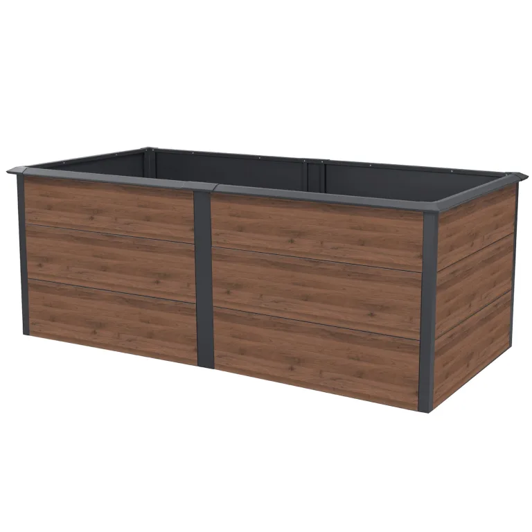 Zelsius Hochbeet verzinkter Stahl 200 x 100 x 77 cm | Anthrazit RAL 7016 Walnuss Holzoptik | Pflanzbeet Outdoor, Gemüsebeet, Blumenbeet, Gartenbeet, Freistehende Hochbeete für Garten – Bild 7