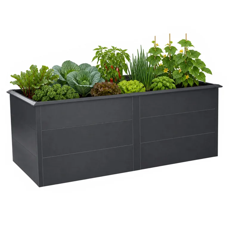 Zelsius Hochbeet verzinkter Stahl 200 x 100 x 77 cm | Anthrazit RAL 7016 Walnuss Holzoptik | Pflanzbeet Outdoor, Gemüsebeet, Blumenbeet, Gartenbeet, Freistehende Hochbeete für Garten – Bild 10