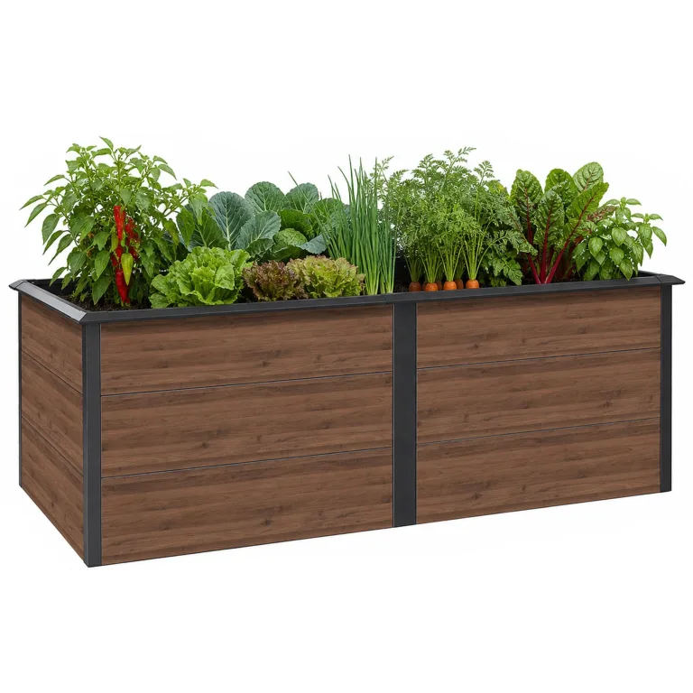 Zelsius Hochbeet verzinkter Stahl 200 x 100 x 77 cm | Anthrazit RAL 7016 Walnuss Holzoptik | Pflanzbeet Outdoor, Gemüsebeet, Blumenbeet, Gartenbeet, Freistehende Hochbeete für Garten – Bild 1
