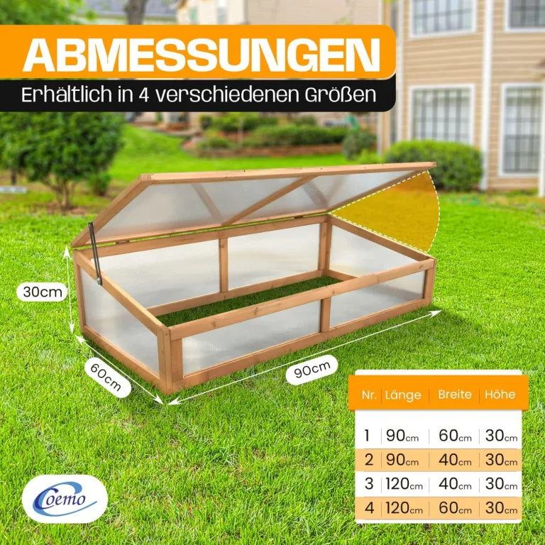 Coemo Frühbeetaufsatz Holz 90 × 60 × 30 cm – Gewächshaus-Abdeckung für Hochbeet – Wetterfester Frühbeetkasten mit Deckel – Schutz für Jungpflanzen & Gemüse – Hochbeet-Bausatz Outdoor – Bild 5