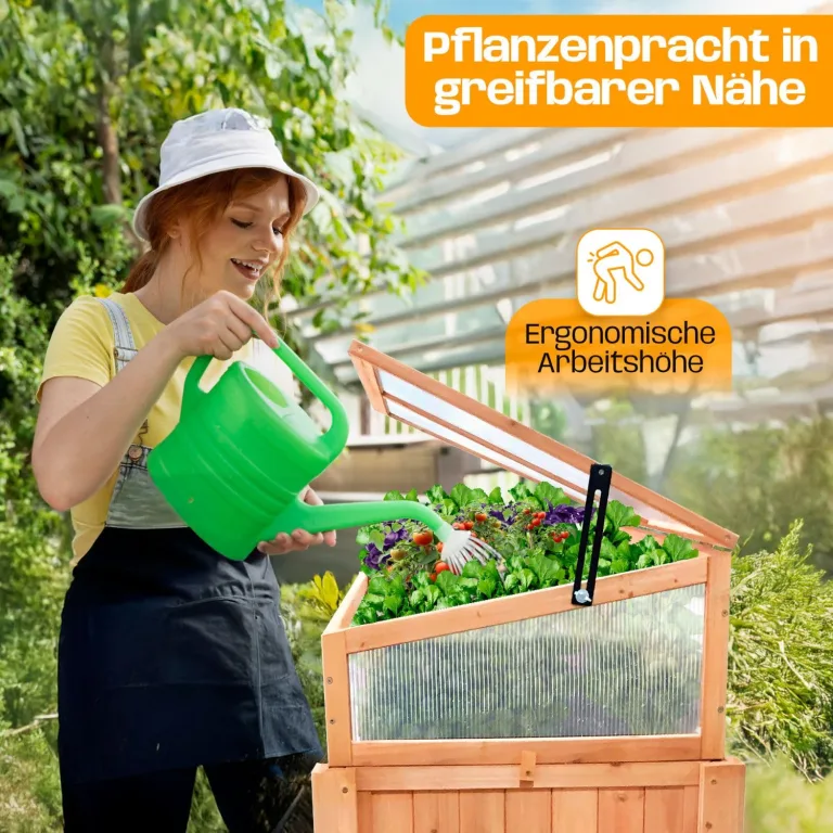 Coemo Frühbeetaufsatz Holz 90 × 60 × 30 cm – Gewächshaus-Abdeckung für Hochbeet – Wetterfester Frühbeetkasten mit Deckel – Schutz für Jungpflanzen & Gemüse – Hochbeet-Bausatz Outdoor – Bild 6