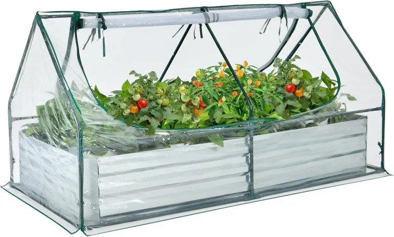COSTWAY 3 in 1 Gewächshaus mit Hochbeet, Metall Pflanzkasten, PVC-Folie, Blumenbeet mit Zwei Fenstern, Rechteckiges Frühbeet für Blumen, Kräuter im Garten, Terrasse und Balkon, 180x90x91cm, Silber – Bild 1