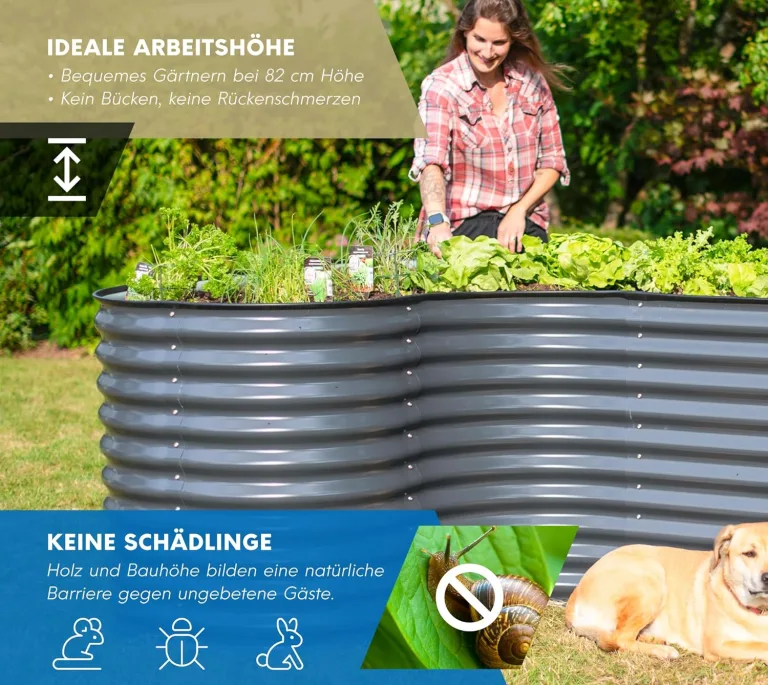 WESTMANN Metallhochbeet inkl. Aussaatkalender | Kräuterbeet für Garten & Terrasse | 240x160x82 cm Grau L-Form | Hochbeet & Frühbeet zum Bepflanzen von Gemüse | Pflanzkasten aus Metall – Bild 4