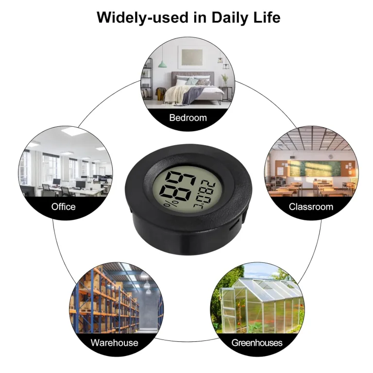 AITRIP 5 x Mini Digital Hygrometer Gauge Indoor Thermometer, Temperatur-Feuchtigkeitsmessgerät für Luftbefeuchter Gewächshaus Gläser Reptilien Gitarrenkoffer, Fahrenheit (℉) oder Celsius(℃) Schwarz – Bild 6