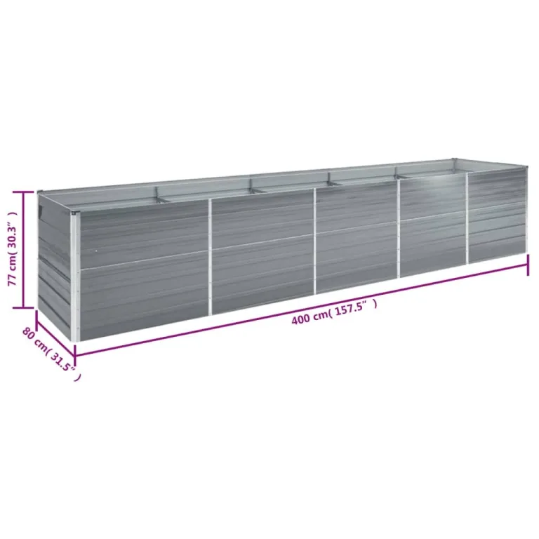 Willood Garten Hochbeet Verzinkter Stahl 400×80×77 cm Grau – Bild 6