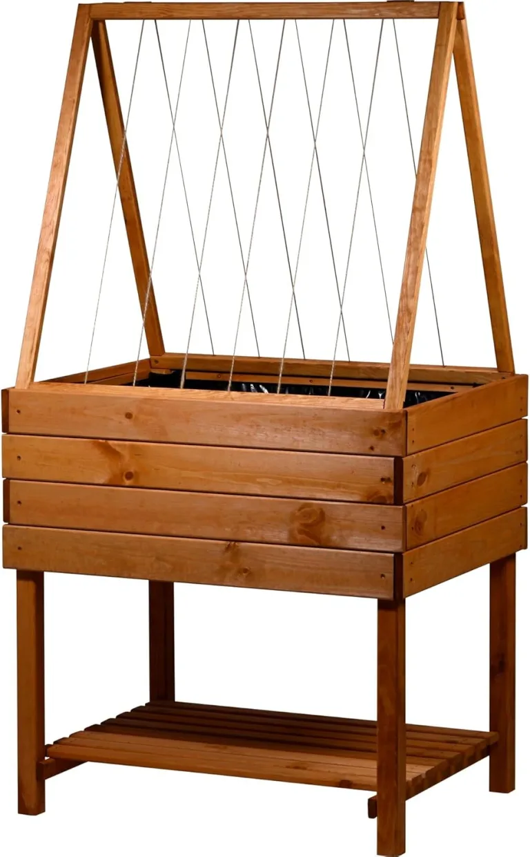 dobar® Hochbeet Kubus 2.0 aus Holz mit Rankhilfe-Aufsatz abnehmbar für Rankgewächse - Salatbeet auf Stelzen 100 L für Garten und Balkon - Hochbeet-Kit Braun