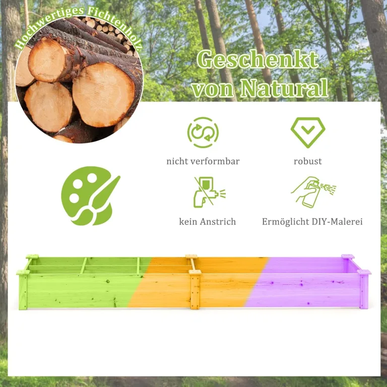GOPLUS Hochbeet aus Tannenholz, Gartenbeet mit 2 Pflanzkästen & Trennwänden, Blumenkasten mit offenem Boden, Pflanzbeet Pflanzkasten Pflanzkübel für Blumen, Gemüse & Obst (228x62x25 cm) – Bild 4