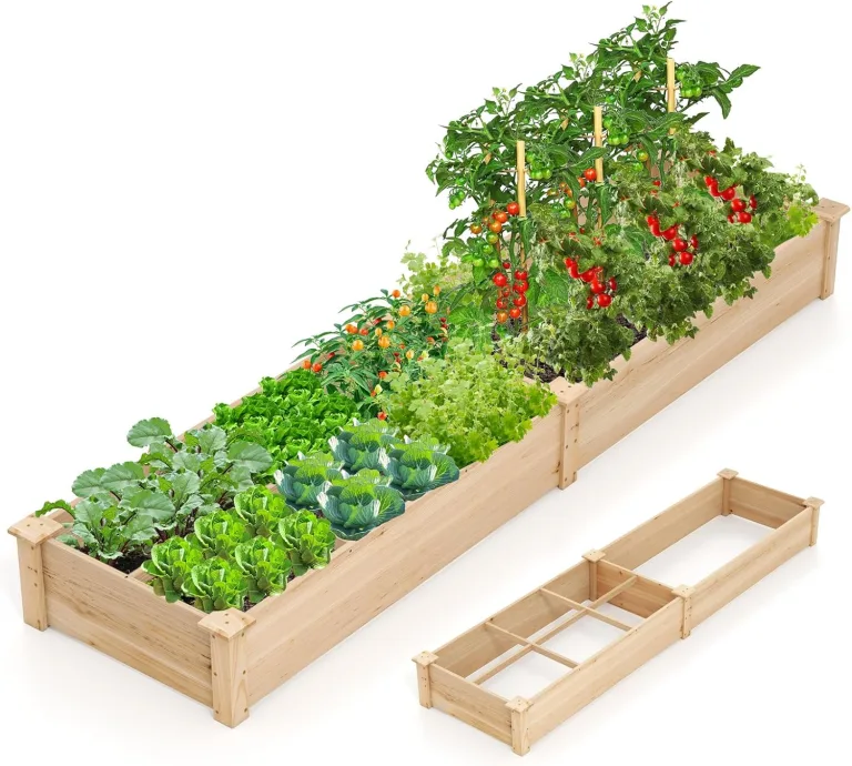 GOPLUS Hochbeet aus Tannenholz, Gartenbeet mit 2 Pflanzkästen & Trennwänden, Blumenkasten mit offenem Boden, Pflanzbeet Pflanzkasten Pflanzkübel für Blumen, Gemüse & Obst (228x62x25 cm) – Bild 1