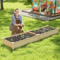 GOPLUS Hochbeet aus Tannenholz, Gartenbeet mit 2 Pflanzkästen & Trennwänden, Blumenkasten mit offenem Boden, Pflanzbeet Pflanzkasten Pflanzkübel für Blumen, Gemüse & Obst (228x62x25 cm) - Thumbnail 8