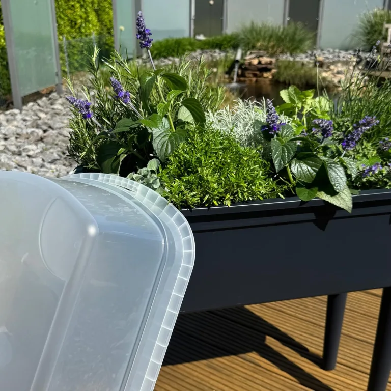 Prosperplast Hochbeet Frühbeet Bloomo mit abnehmbaren Beinen und Deckel | Frühbeet für Garten und Balkon | aus Kunststoff | Anthrazit | wetterfest | 78 x 82 x 37 cm (Hochbeet (Einzelausführung)) – Bild 7