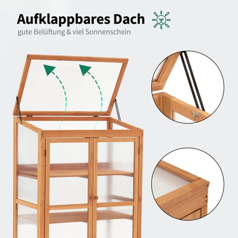 M MCombo Gewächshaus Frühbeet aus Holz, für Balkon & Garten, Klein Treibhaus Greenhouse Aufsatz Kasten Winterfest, 0760 (Orange) – Bild 4