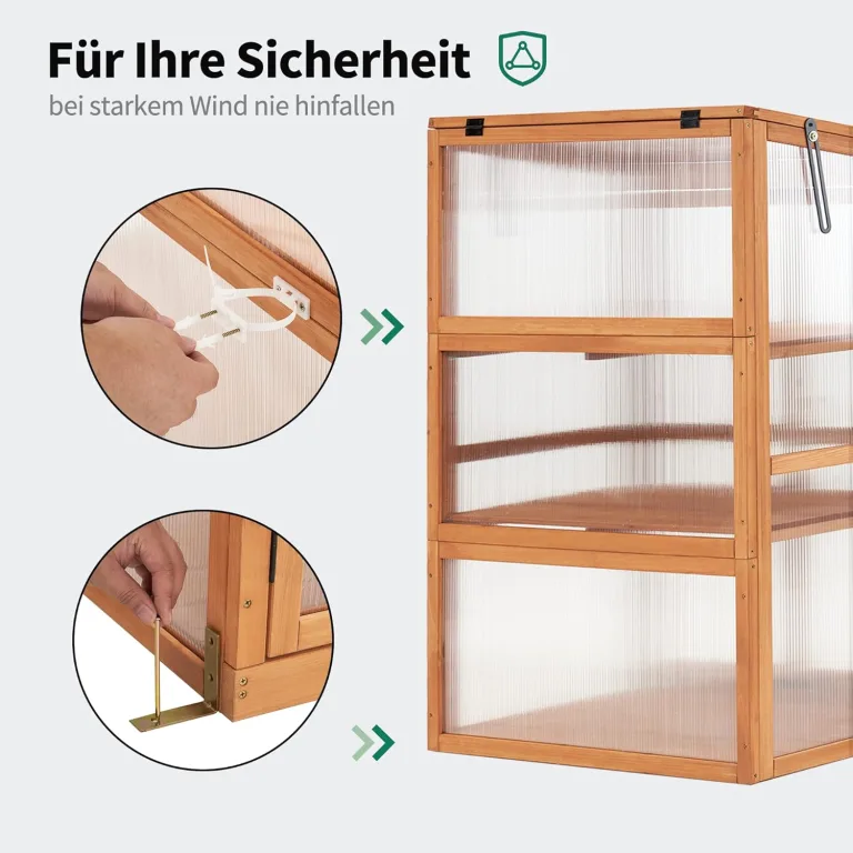 M MCombo Gewächshaus Frühbeet aus Holz, für Balkon & Garten, Klein Treibhaus Greenhouse Aufsatz Kasten Winterfest, 0760 (Orange) – Bild 5