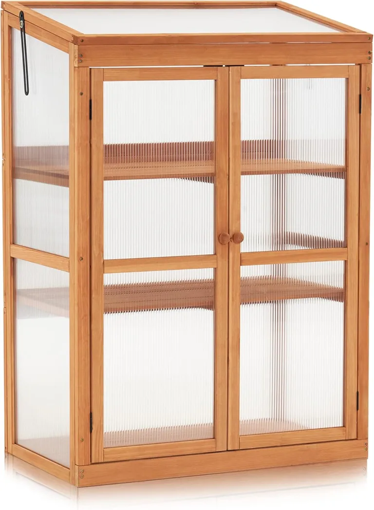 M MCombo Gewächshaus Frühbeet aus Holz, für Balkon & Garten, Klein Treibhaus Greenhouse Aufsatz Kasten Winterfest, 0760 (Orange) – Bild 1