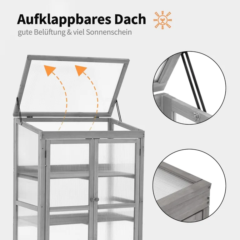 M MCombo Gewächshaus Frühbeet aus Holz, für Balkon & Garten, Klein Treibhaus Greenhouse Aufsatz Kasten Winterfest, 0760 – Bild 5