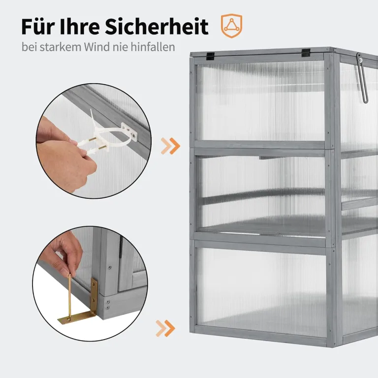 M MCombo Gewächshaus Frühbeet aus Holz, für Balkon & Garten, Klein Treibhaus Greenhouse Aufsatz Kasten Winterfest, 0760 – Bild 6