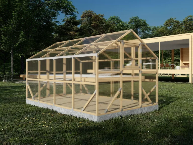 ECO Holz Gewächshaus Garten Treibhaus Tomatenhaus Holzhaus Pflanzhaus (Braun, 4 x 2.6 m) – Bild 1