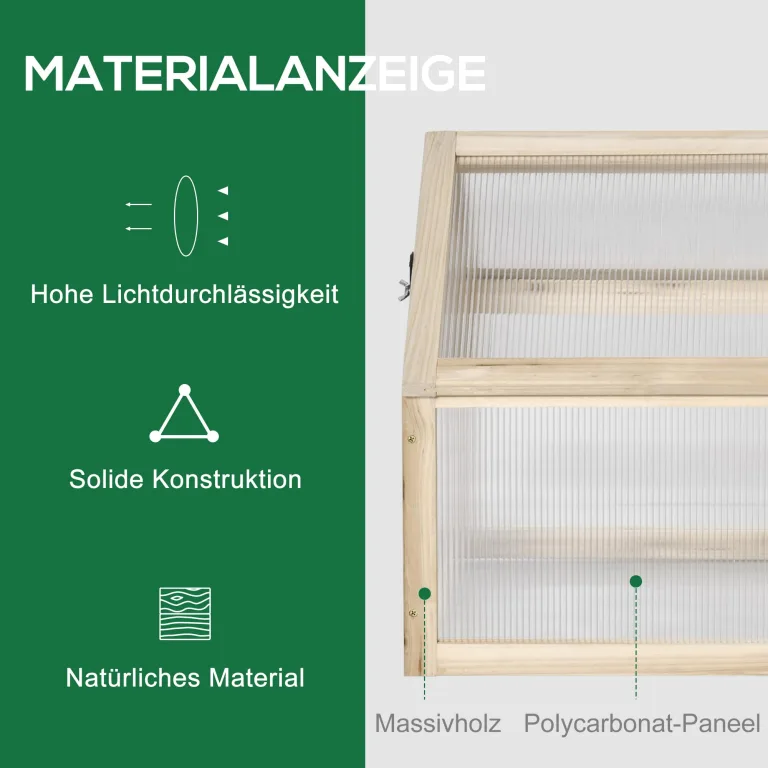 Outsunny Frühbeet aus Holz, Mini Gewächshaus 90 x 52 x 49,5 cm, Treibhaus mit Abdeckung, lichtdurchlässig Frühbeetkasten, Winterfest Hochbeet für Garten, Balkon, Naturholz – Bild 3